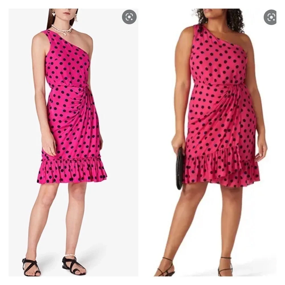 Derek Lam 10 Crosby Pink Polka Dot One Shoulder Ruffle Mini Dress 18
